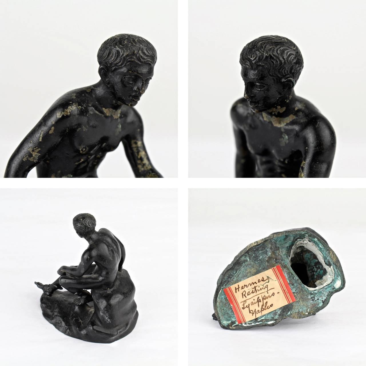 Antique Miniature Grand Tour Bronze Sculpture of a Seated Hermes After Lysippos 2