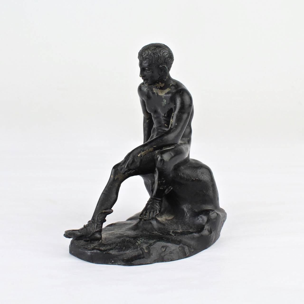 A very fine cabinet-sized Italian Grand Tour bronze sculpture of a seated Hermes (or Mercury) after Lysippos. 

This was an extraordinarily popular model in the 19th century. The original had been unearthed at the Villa of the Papyri in