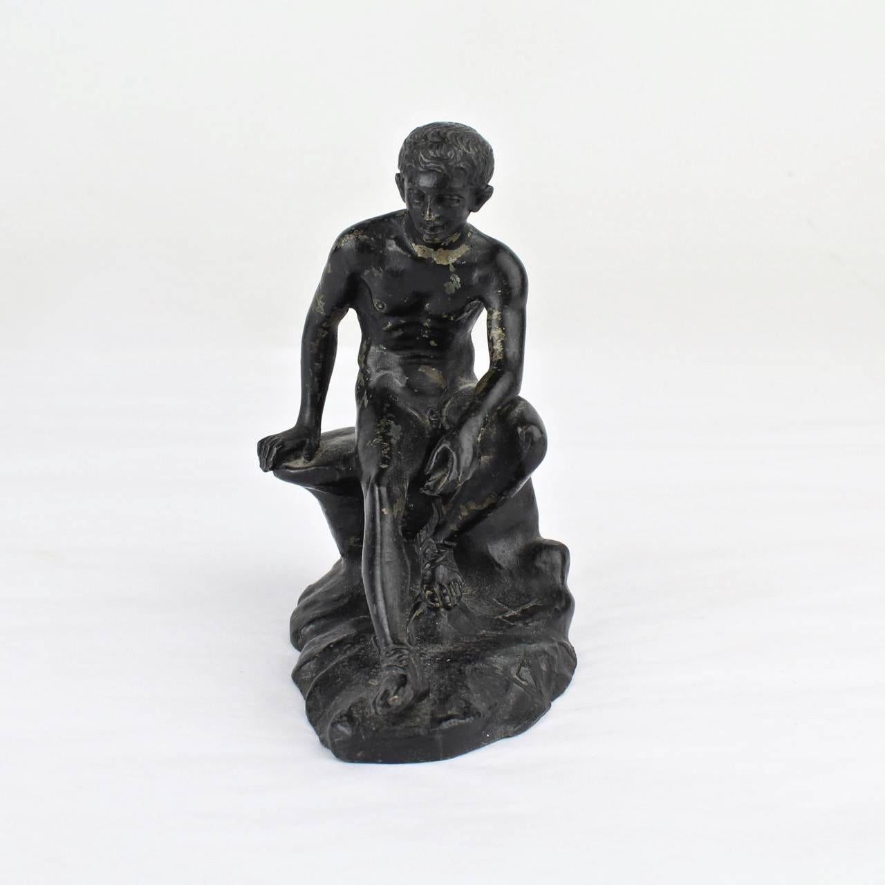 19th Century Antique Miniature Grand Tour Bronze Sculpture of a Seated Hermes After Lysippos