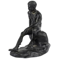 Antique Miniature Grand Tour Sculpture en bronze d'un Hermès assis d'après Lysippos