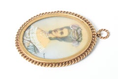Antique Miniature Hand Painted Portrait Jeweled Nobel Woman Painting Gilt Frame