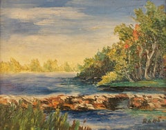 Peinture à l'huile de paysage miniature ancienne - Paraphe - Début du 20ème siècle