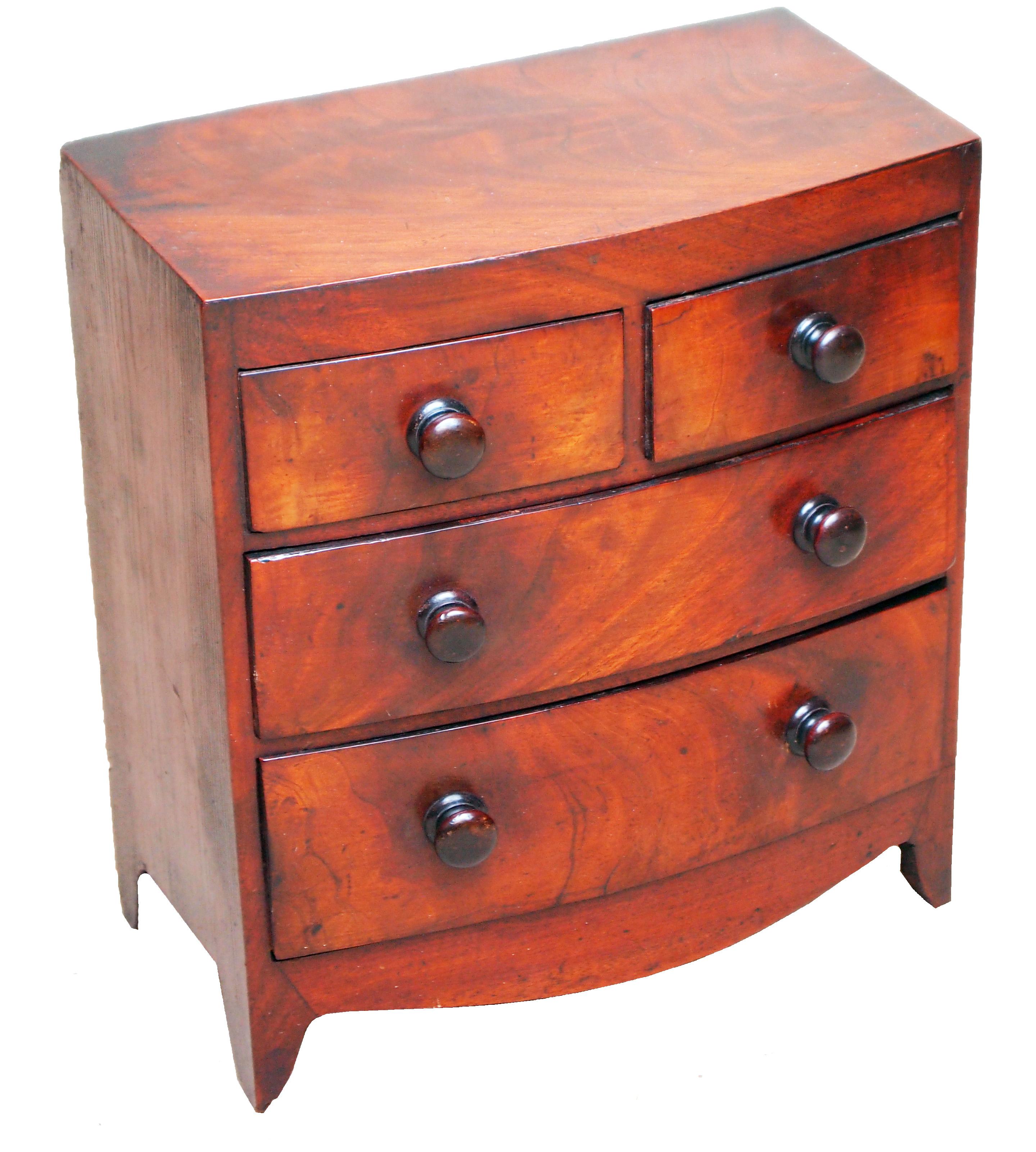 Victorian Antique Miniature Mahogany Bow Chest For Sale