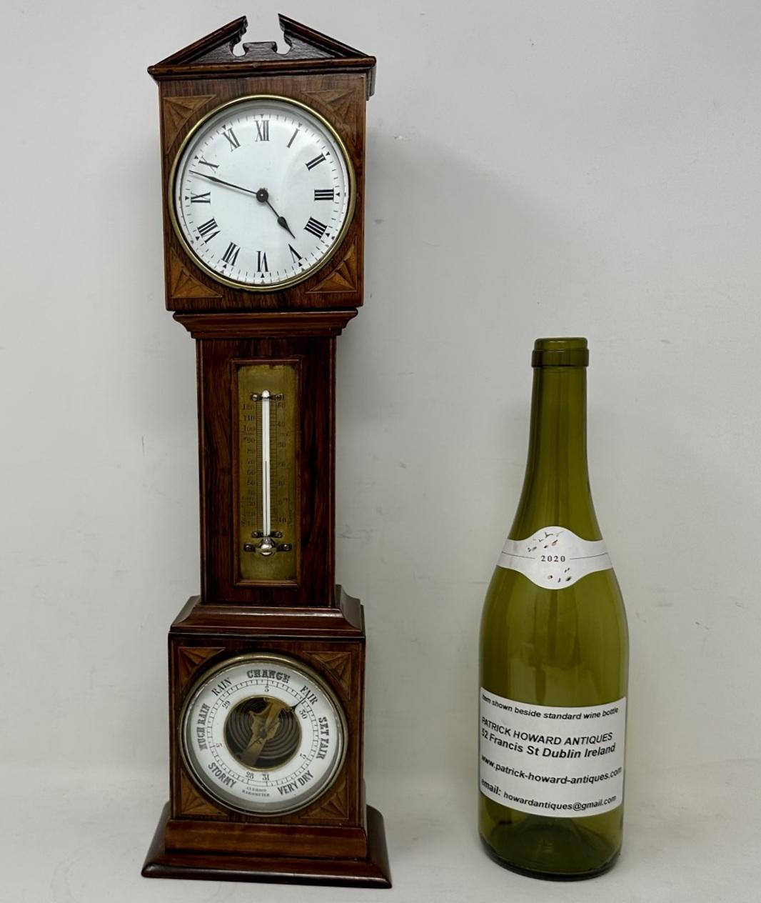 Antique Miniature Mahogany Boxwood Longcase Clock Thermometer Barometer 19th Ct 3