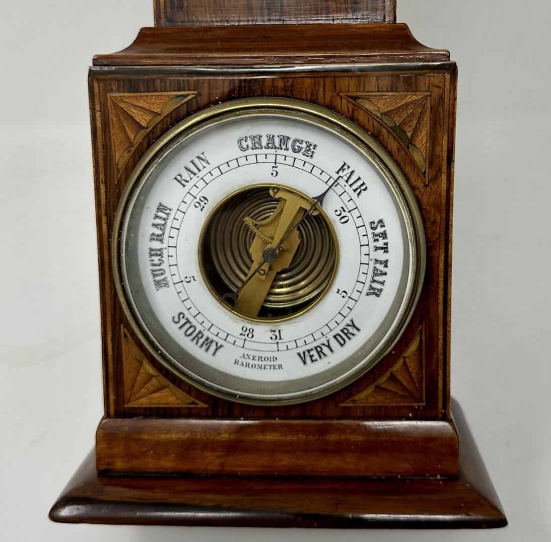 Antique Miniature Mahogany Boxwood Longcase Clock Thermometer Barometer 19th Ct In Good Condition In Dublin, Ireland
