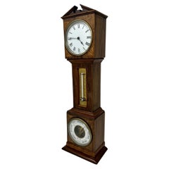 Antique Miniature Mahogany Boxwood Longcase Clock Thermometer Barometer 19th Ct