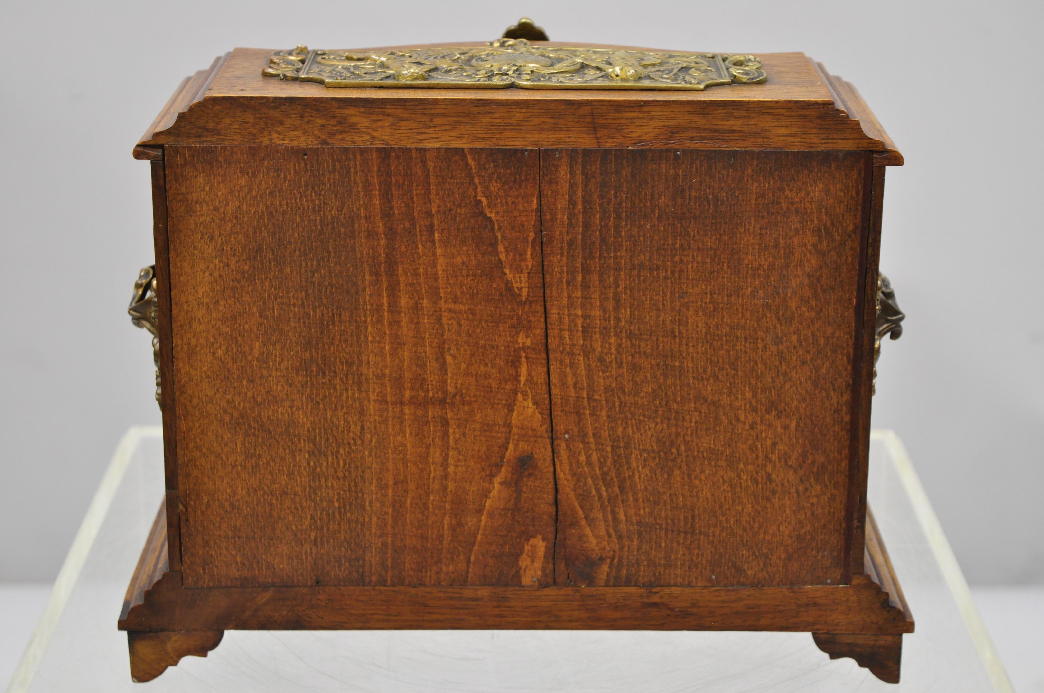 Antique Miniature Mahogany & Brass Continental Bombe Jewelry Box Chest 4