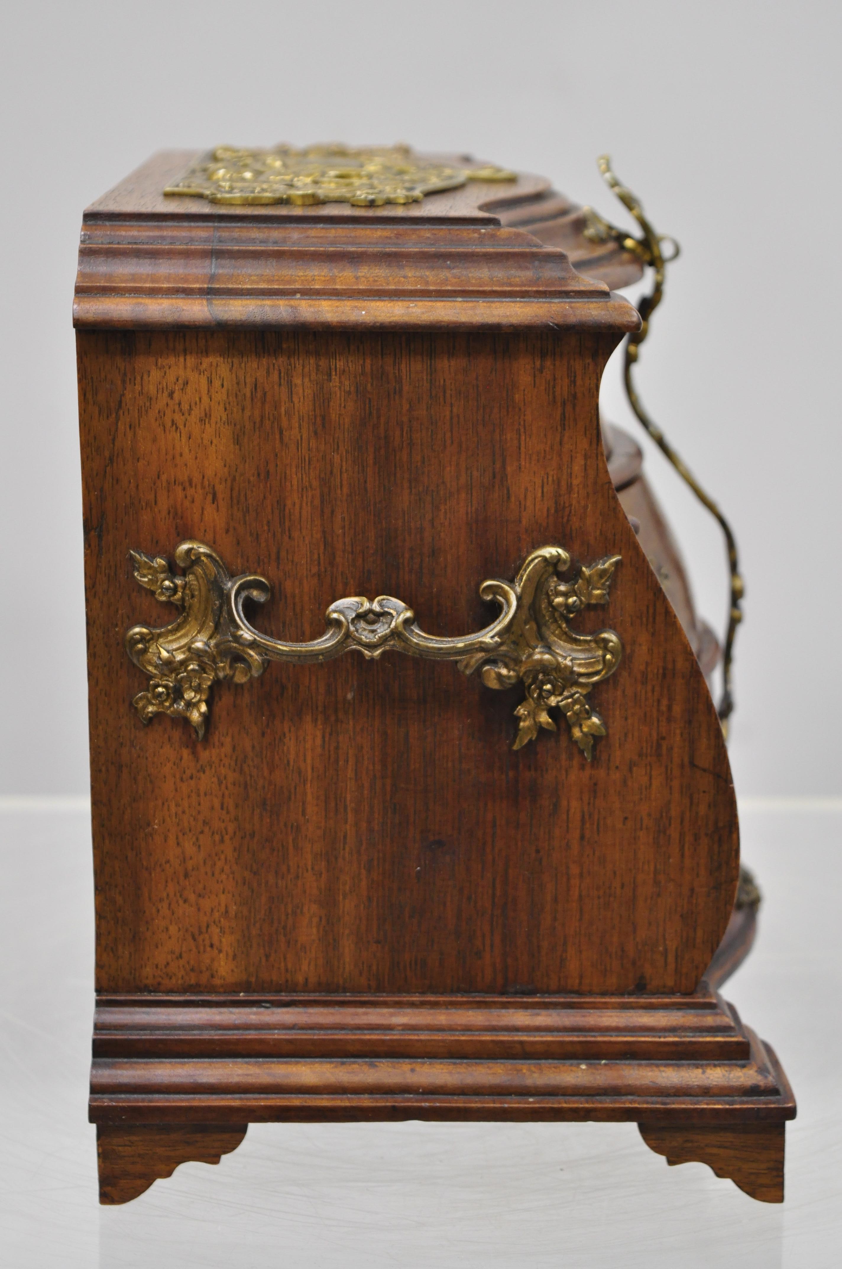 Antique Miniature Mahogany & Brass Continental Bombe Jewelry Box Chest 3