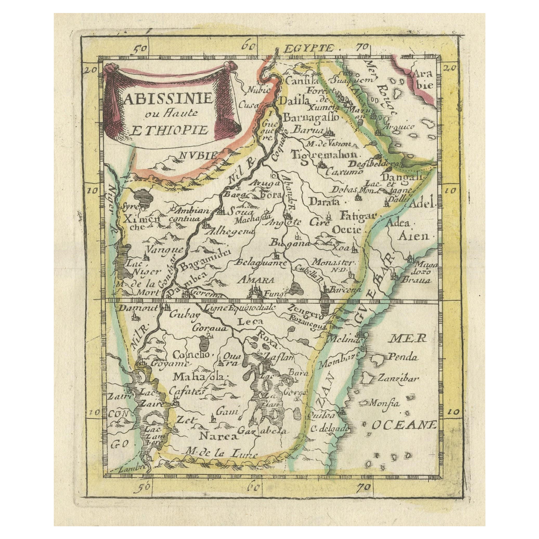 Carta geografica antica in miniatura dell'Abissinia o Etiopia, 1688