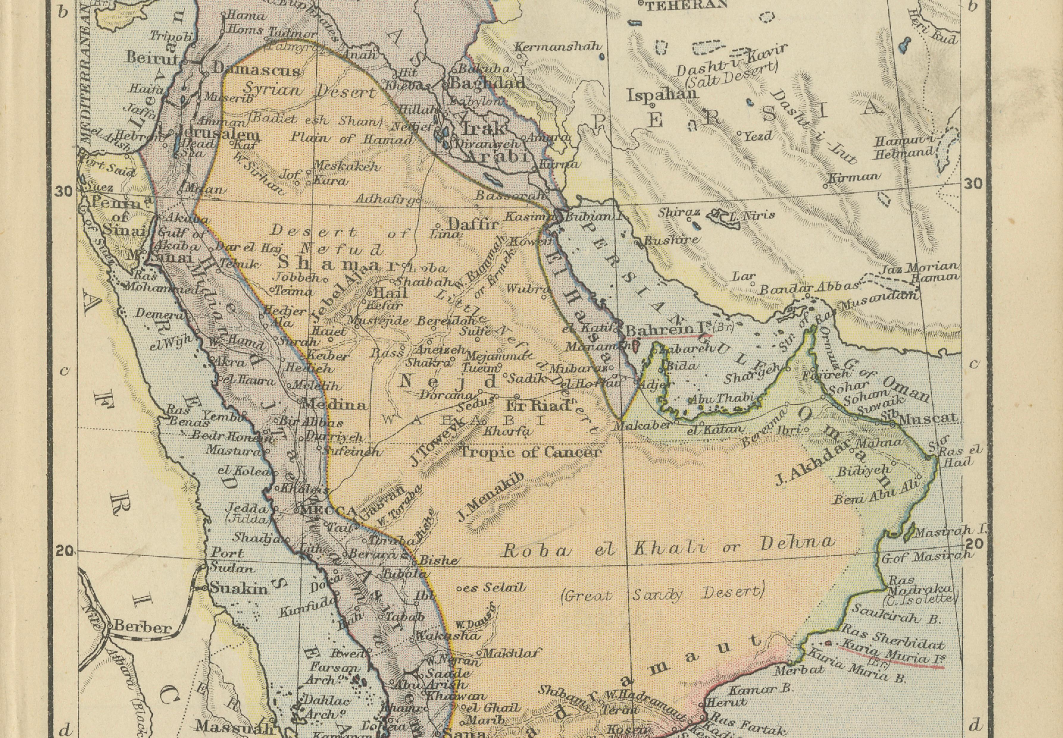 Antique Miniature Map of Arabia, Johnston 1909, Middle East Ottoman Peninsula