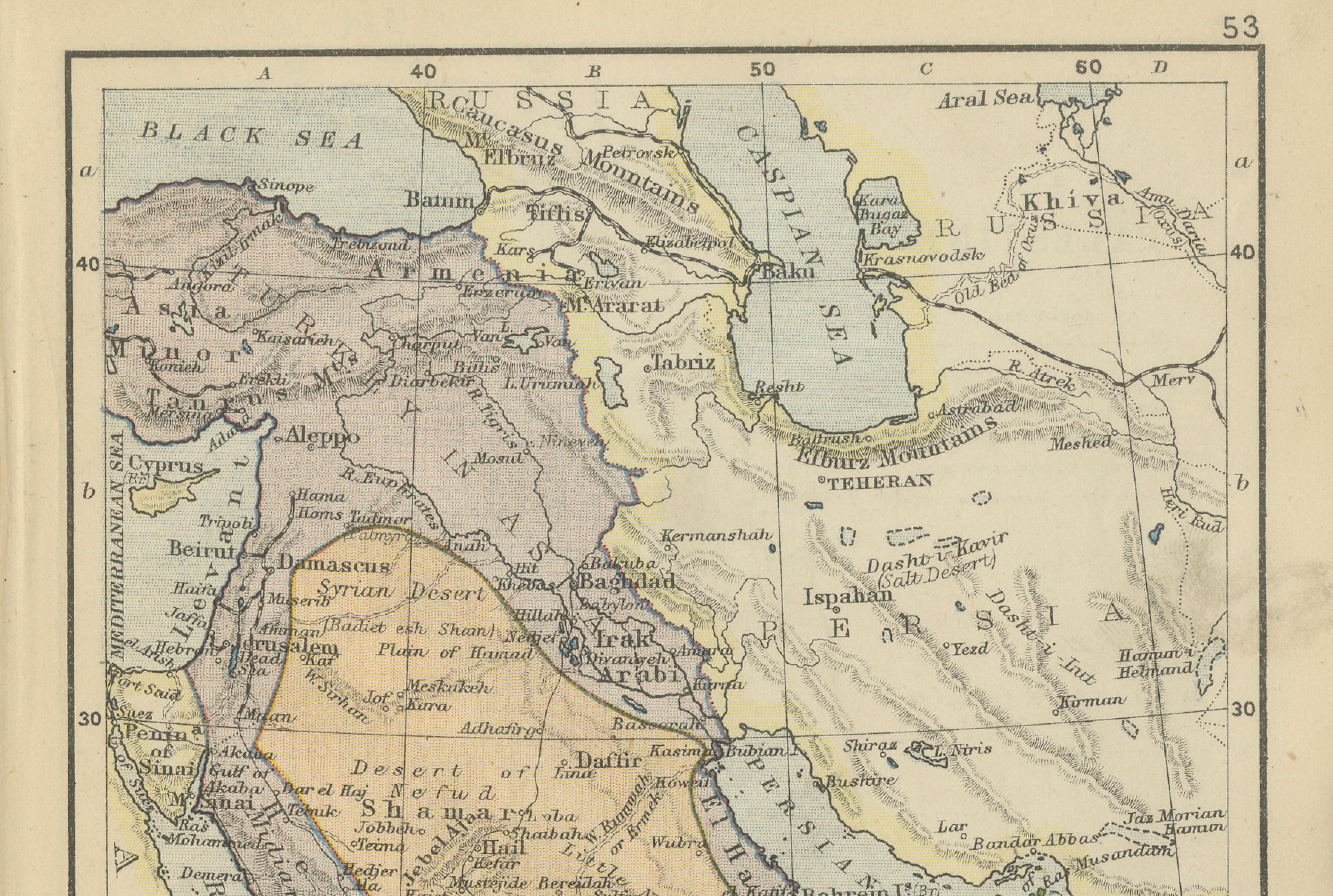Antique Miniature Map of Arabia, Johnston 1909, Middle East Ottoman Peninsula