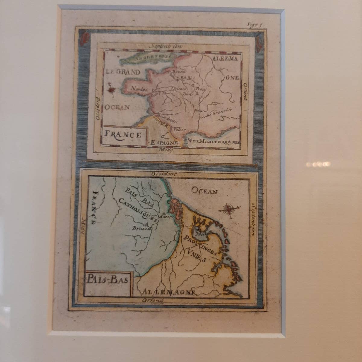 Antique Miniature Map of France and the Low Countries by Mallet, circa 1719