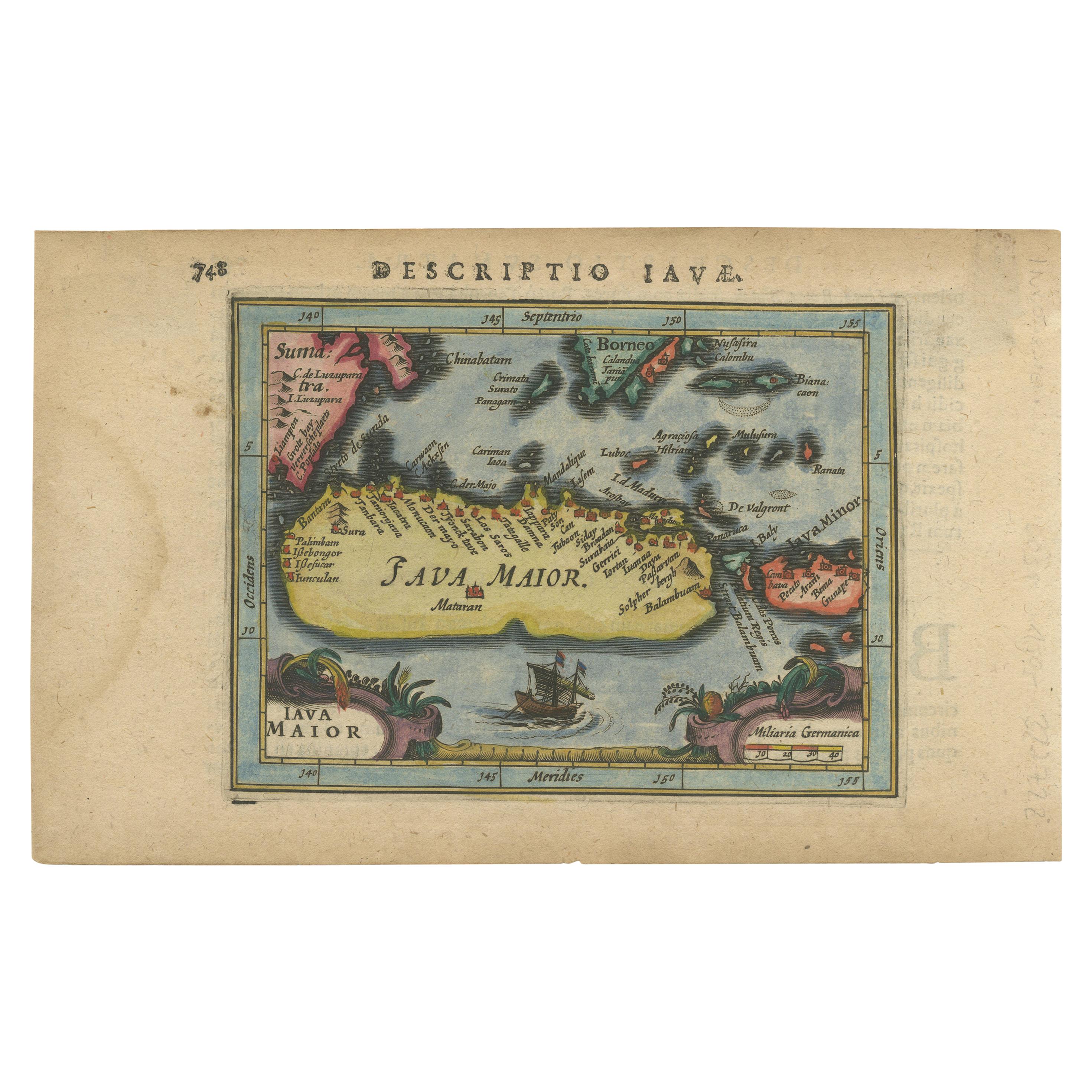 Antique Miniature Map of Java by Bertius '1618'