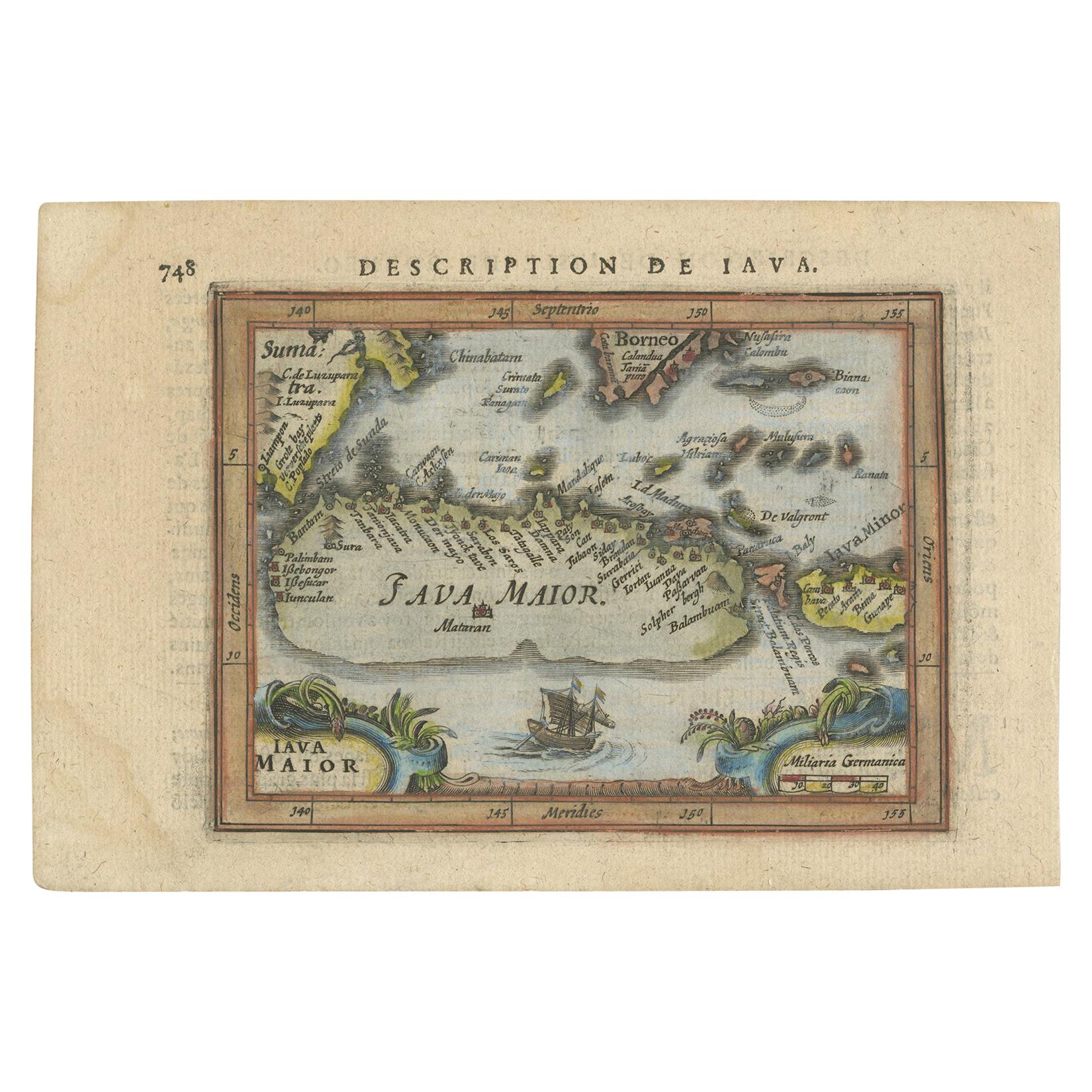 Antique Miniature Map of Java by Bertius/Hondius '1618'