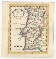 Carte miniature ancienne du Portugal par Pierre Du Val, Paris - coloriée à la main vers 1680