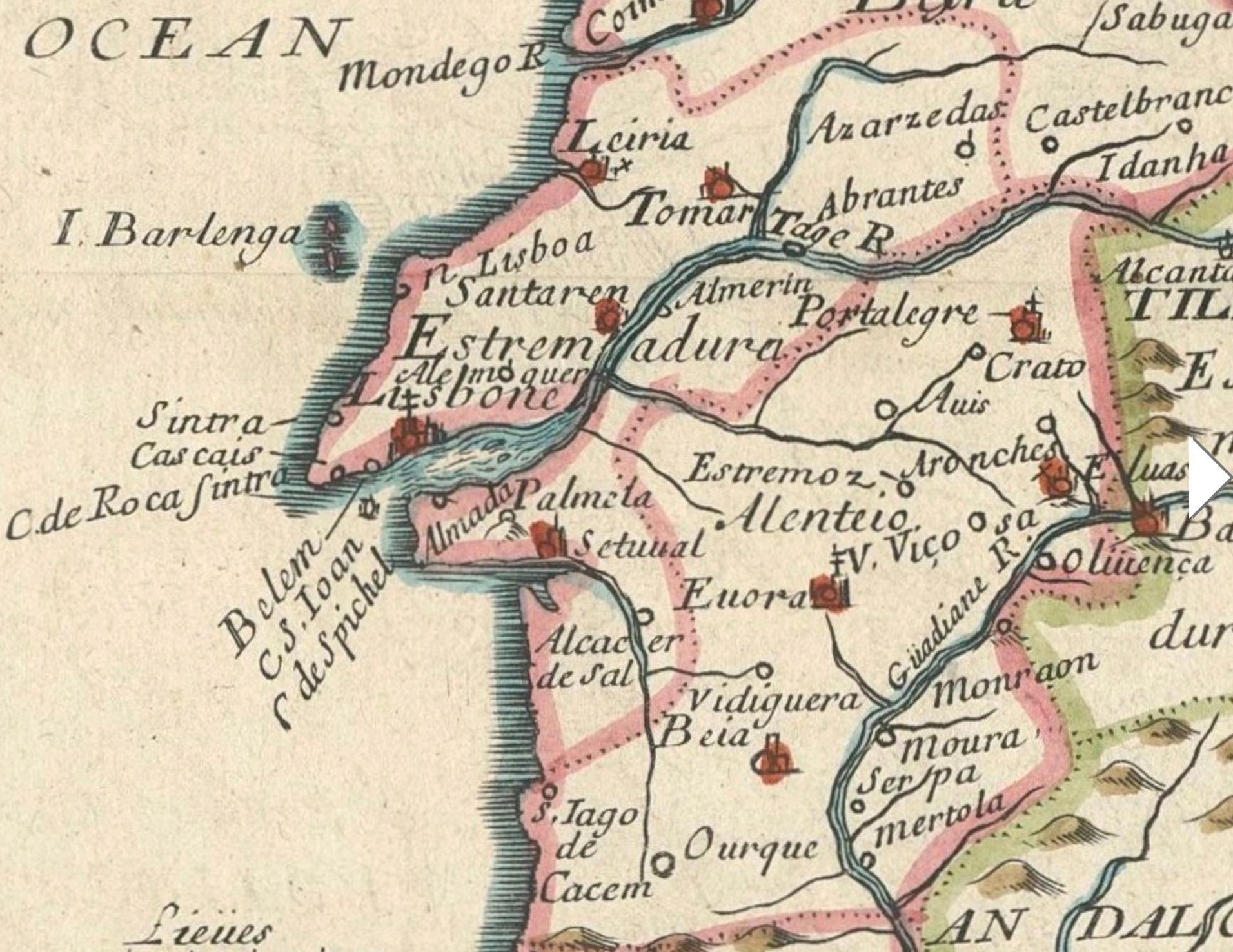 Antique Miniature Map of Portugal by Pierre Du Val, Paris - Hand-Colored ca.1680