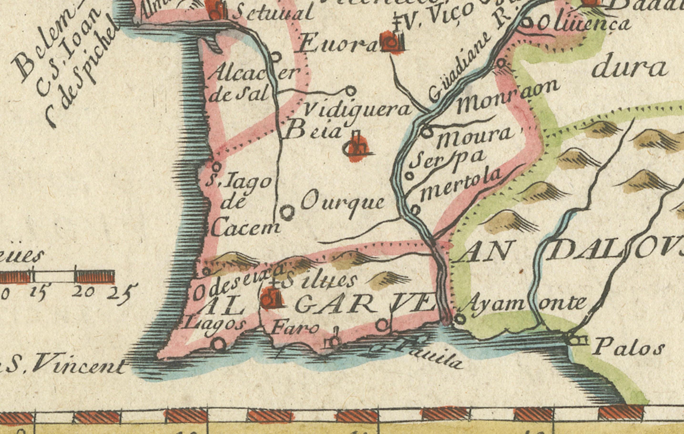 Antique Miniature Map of Portugal by Pierre Du Val, Paris - Hand-Colored ca.1680