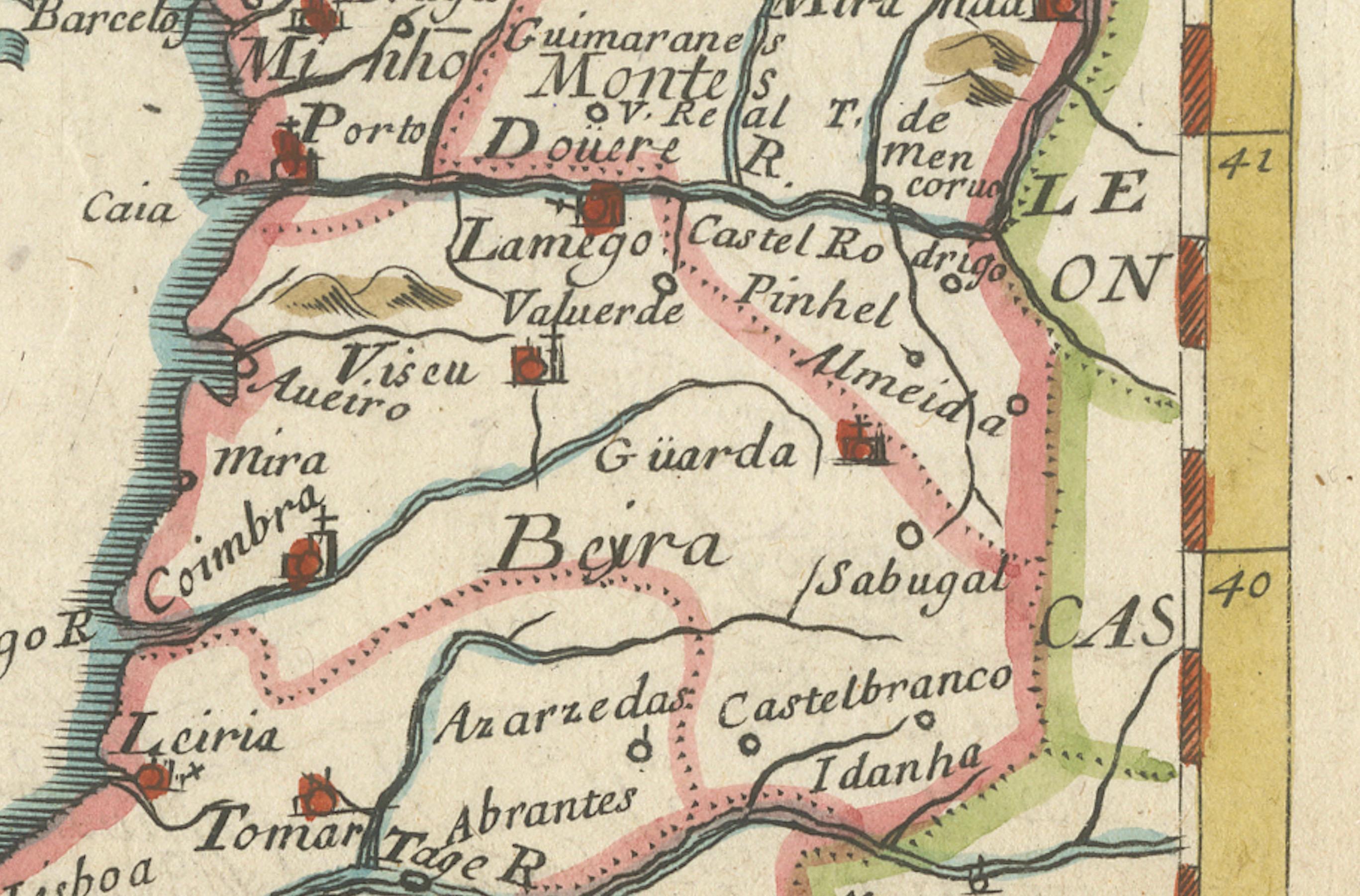 Antique Miniature Map of Portugal by Pierre Du Val, Paris - Hand-Colored ca.1680