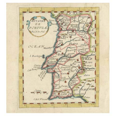 Antique Miniature Map of Portugal by Pierre Du Val, Paris - Hand-Colored ca.1680