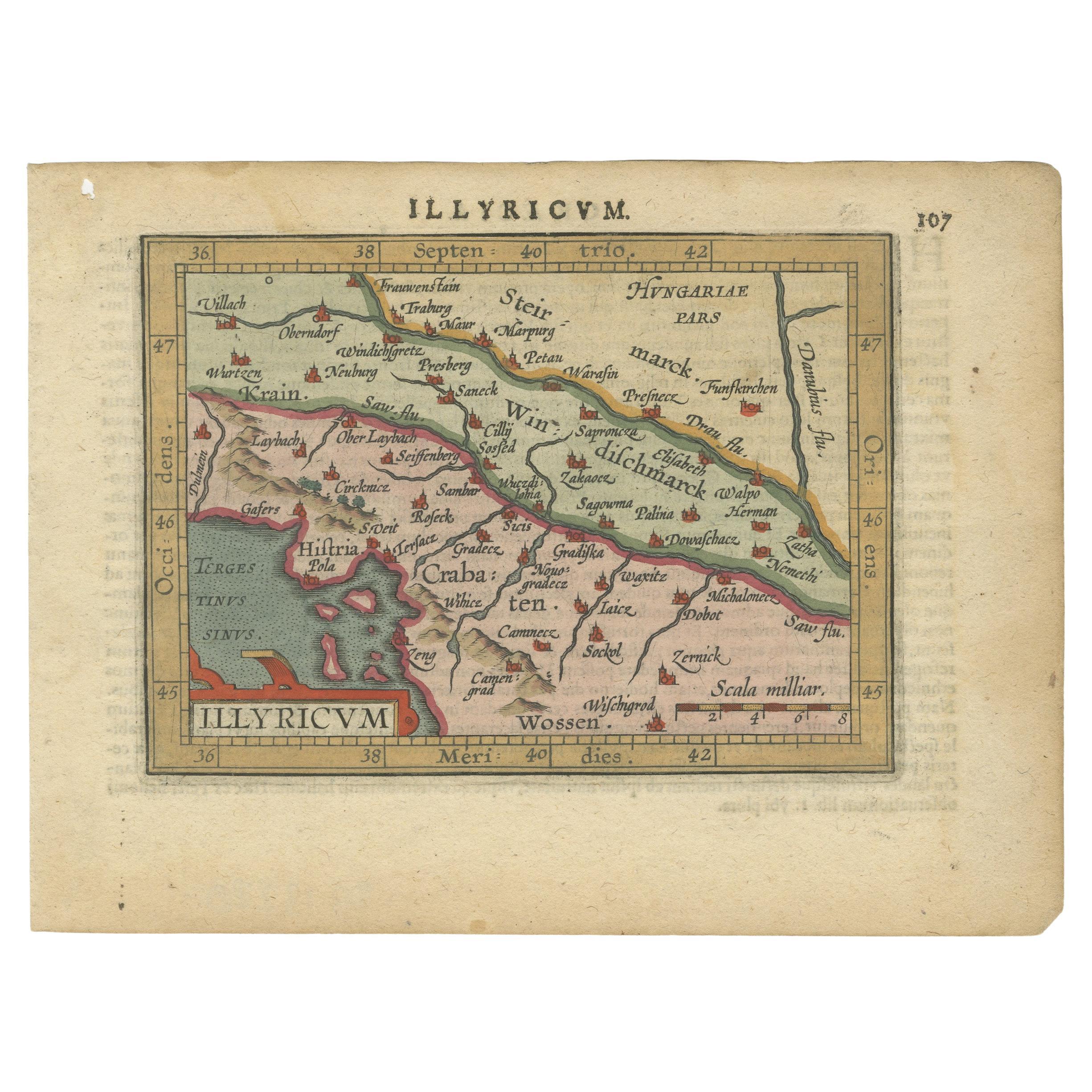 Carte miniature ancienne de la province romaine d'Illyricum (Dalmatia) en vente