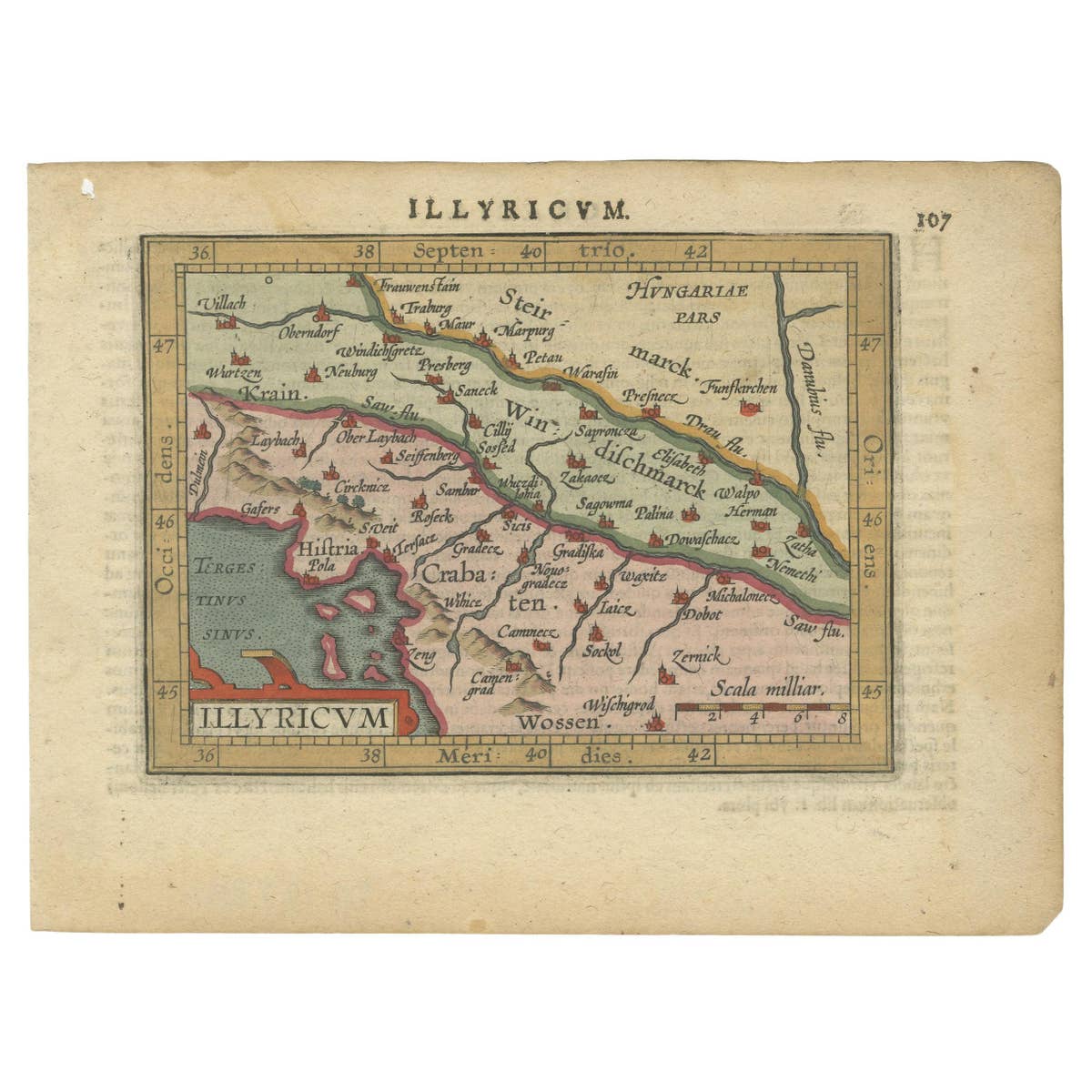 Antique Miniature Map of the Roman Province of Illyricum 'Dalmatia', 1612