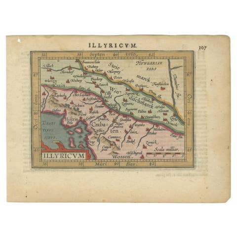 Antique Miniature Map of the Roman Province of Illyricum 'Dalmatia', 1612