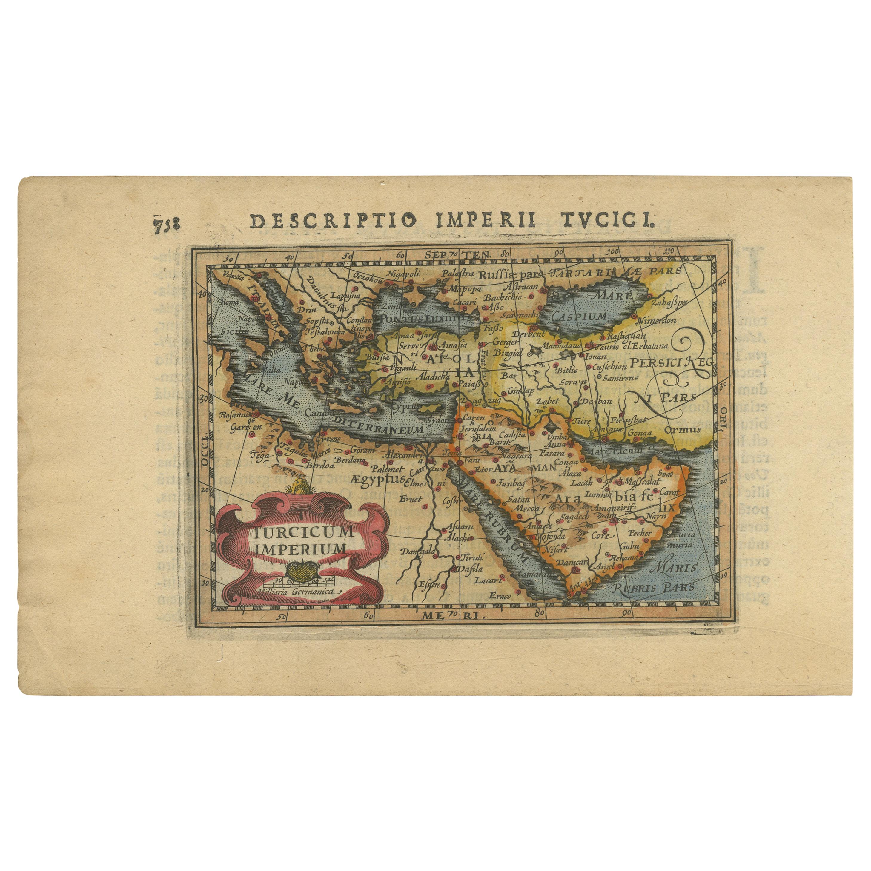 Antique Miniature Map of the Turkish Empire by Bertius '1618'