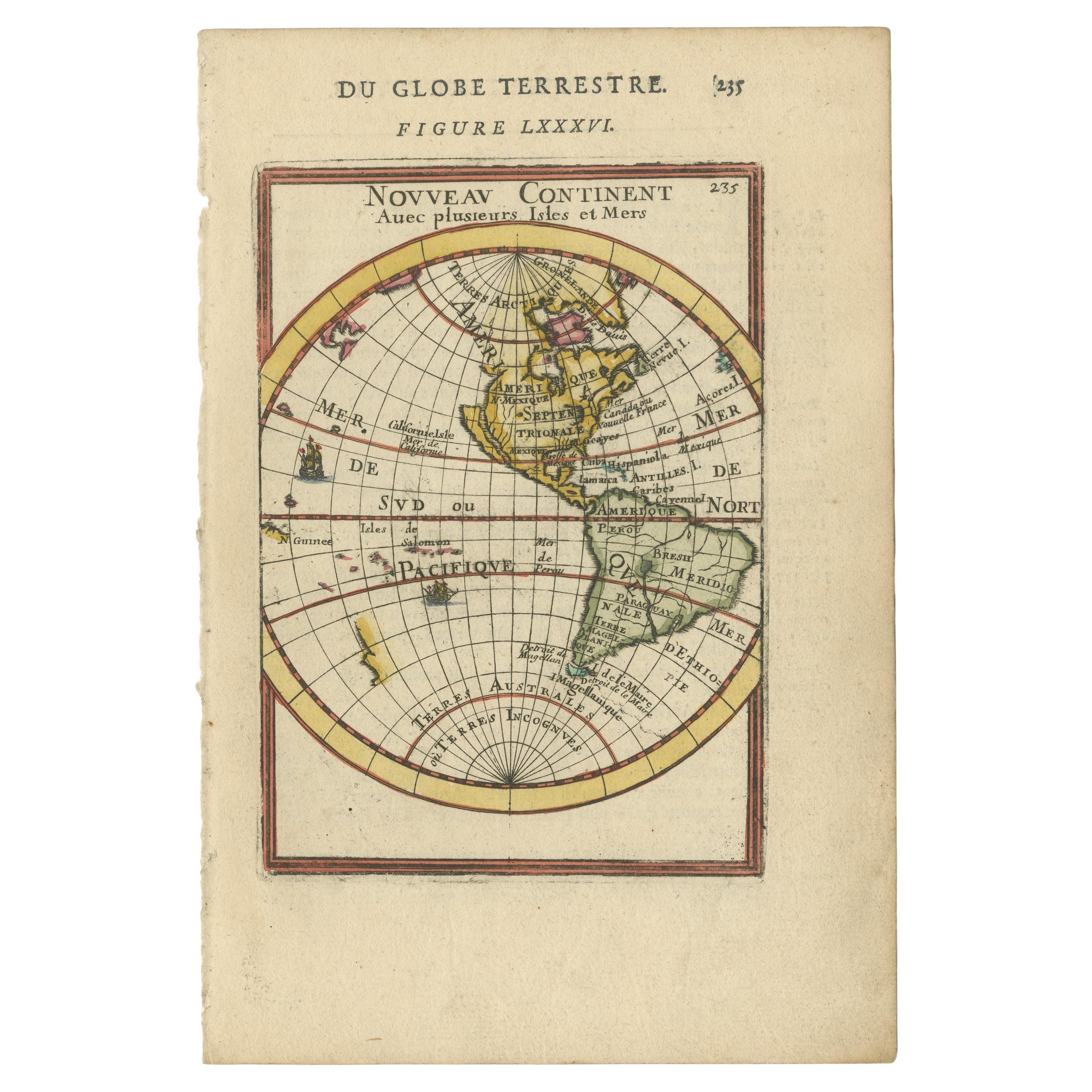 Carte miniature ancienne de l'hémisphère occidentale, avec la Californie comme île