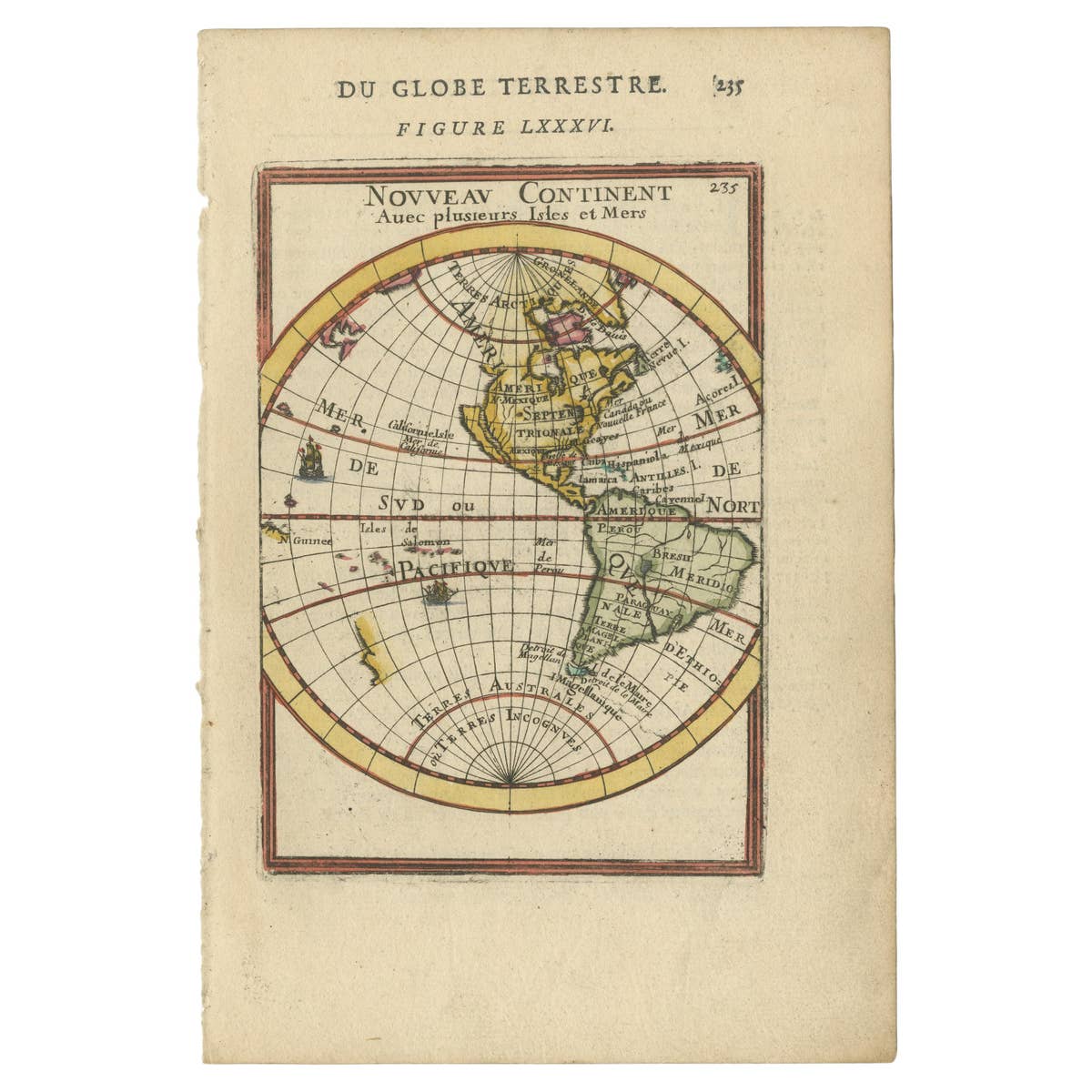 Antique Miniature Map of the Western Hemisphere, California as an Island, c.1683