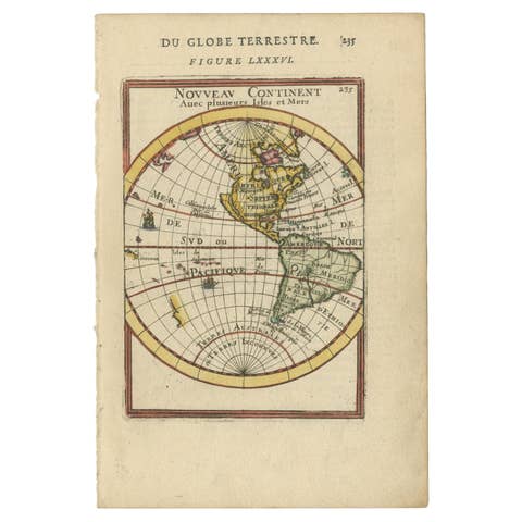 Antique Miniature Map of the Western Hemisphere, California as an Island, c.1683