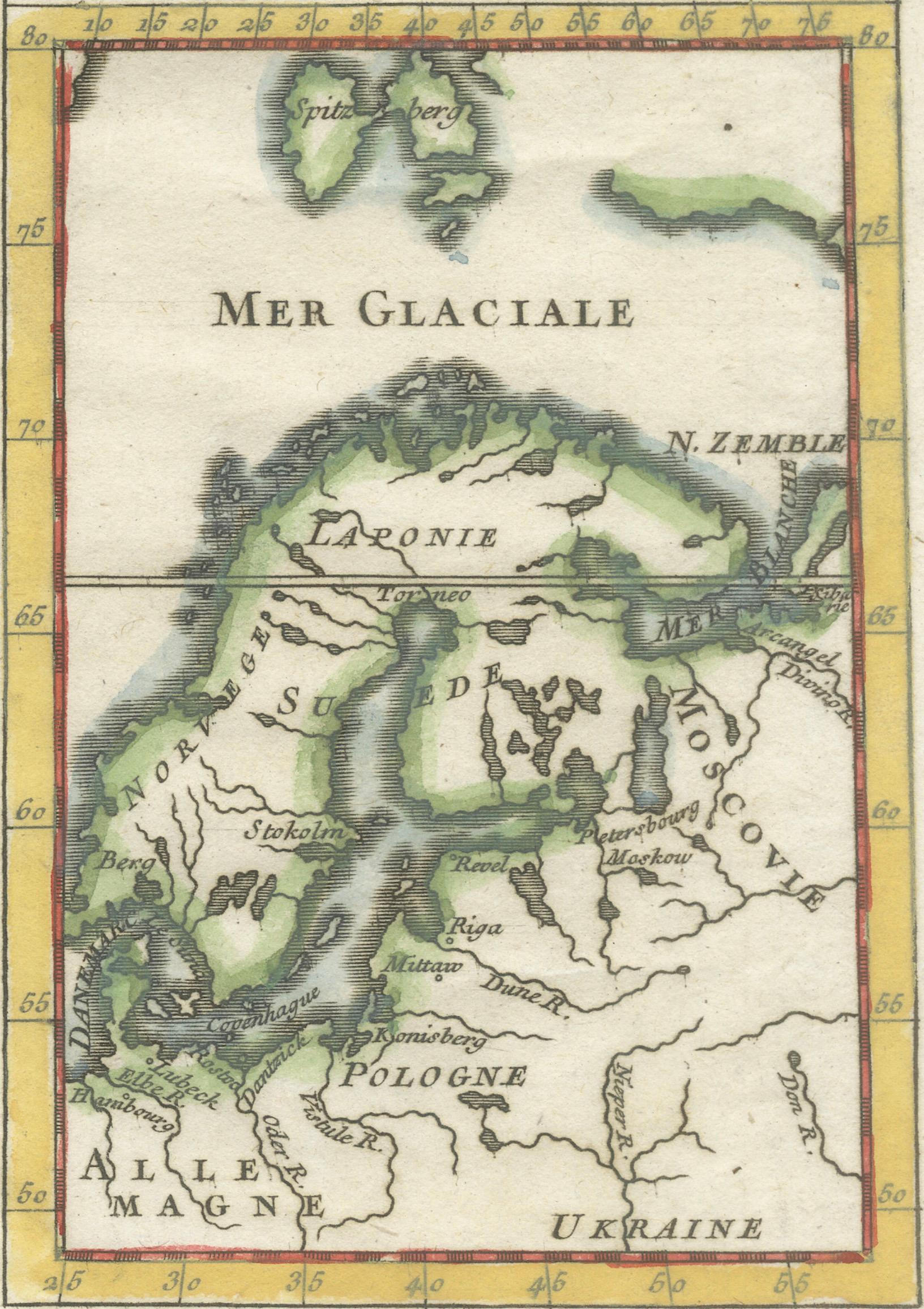 Antique Miniature Map Scandinavia & Baltic Sea, La Navigation du Nord, c.1732