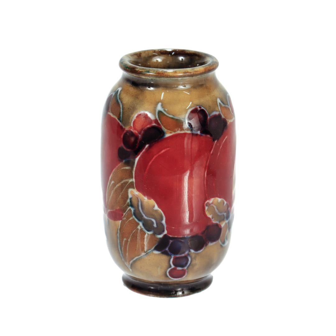 British Antique Miniature Moorcroft Pottery Pomegranate Vase with Mottled Yellow Ground For Sale