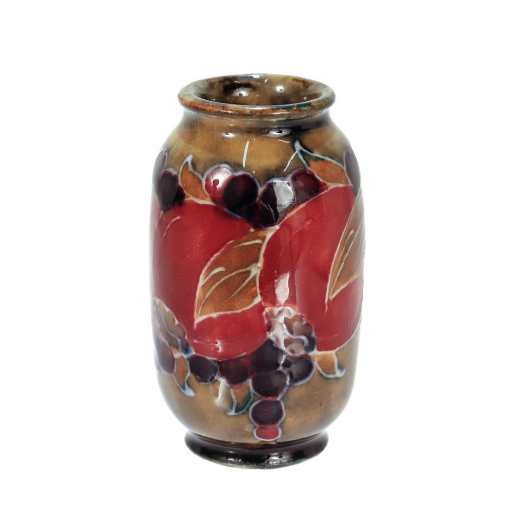 Antique Miniature Moorcroft Pottery Pomegranate Vase with Mottled Yellow Ground In Good Condition For Sale In Philadelphia, PA