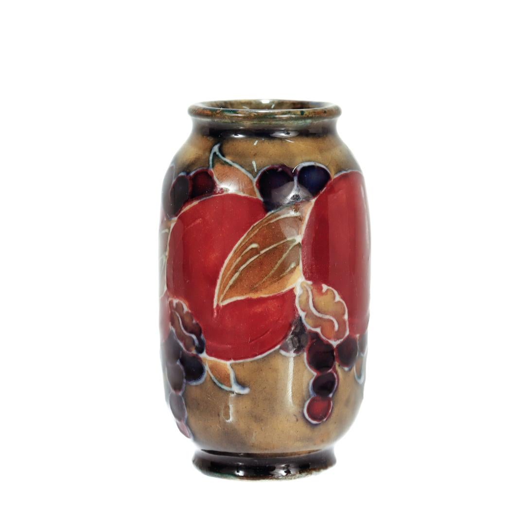 Early 20th Century Antique Miniature Moorcroft Pottery Pomegranate Vase with Mottled Yellow Ground For Sale