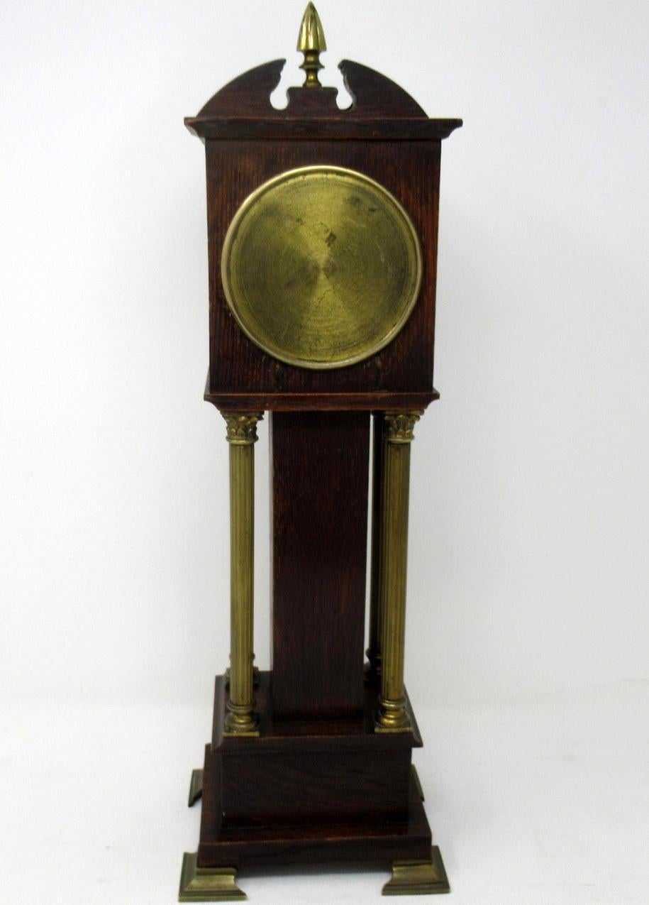 Antique Miniature Oak Brass Mounted Longcase English Mantle Clock, 19th Century 5
