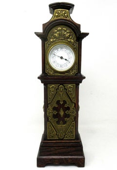 Antique Miniature Oak Brass Mounted Longcase English Mantle Clock, 19th Century