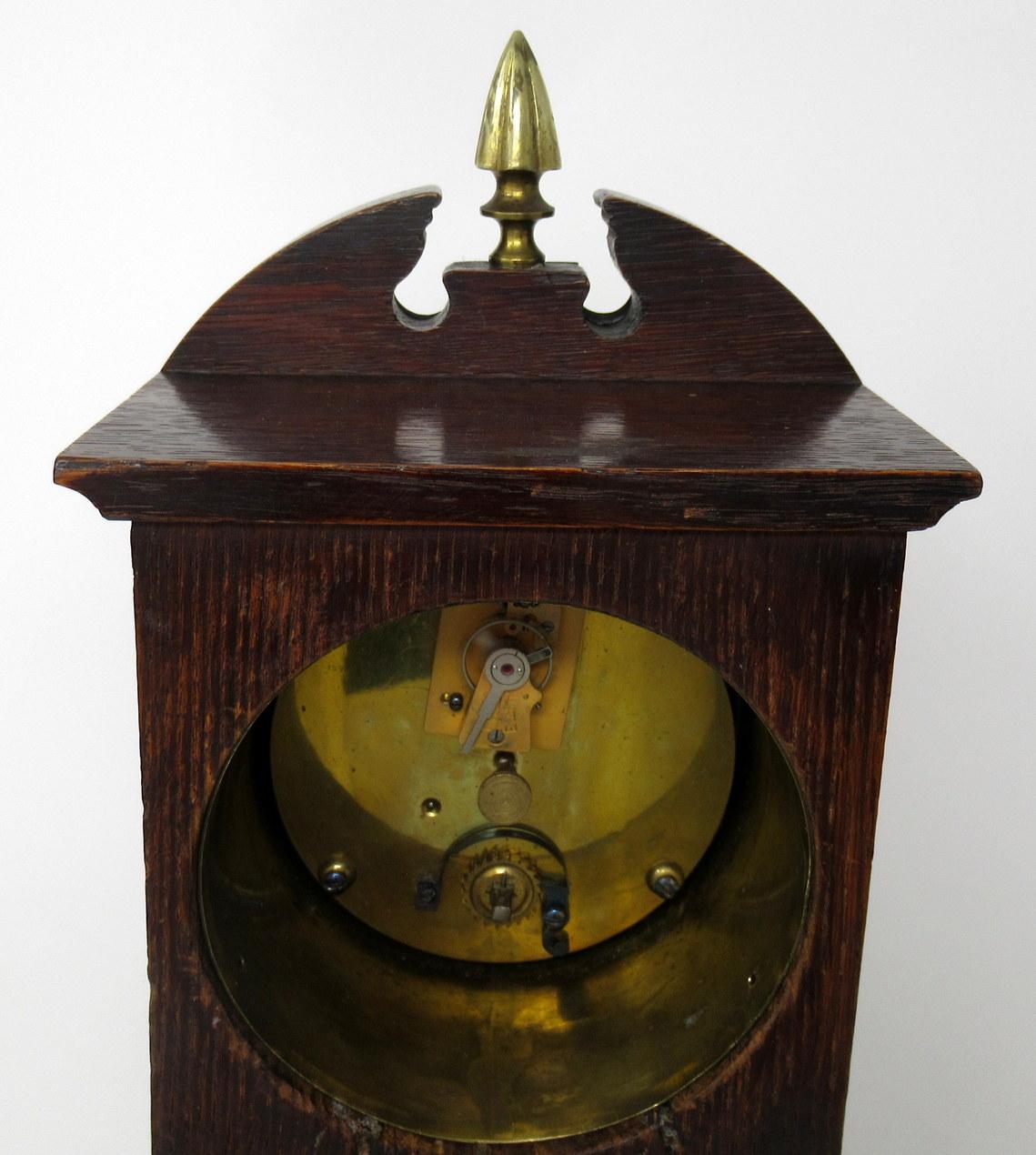 Antique Miniature Oak Brass Mounted Longcase English Mantle Clock, 19th Century In Good Condition In Dublin, Ireland
