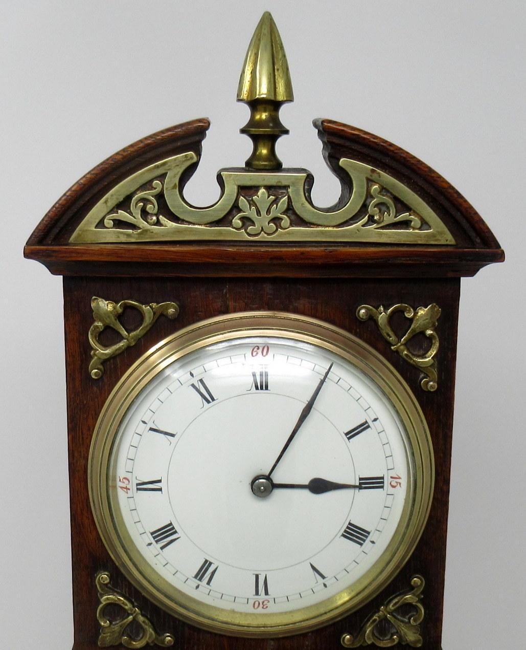 Antique Miniature Oak Brass Mounted Longcase English Mantle Clock, 19th Century 1