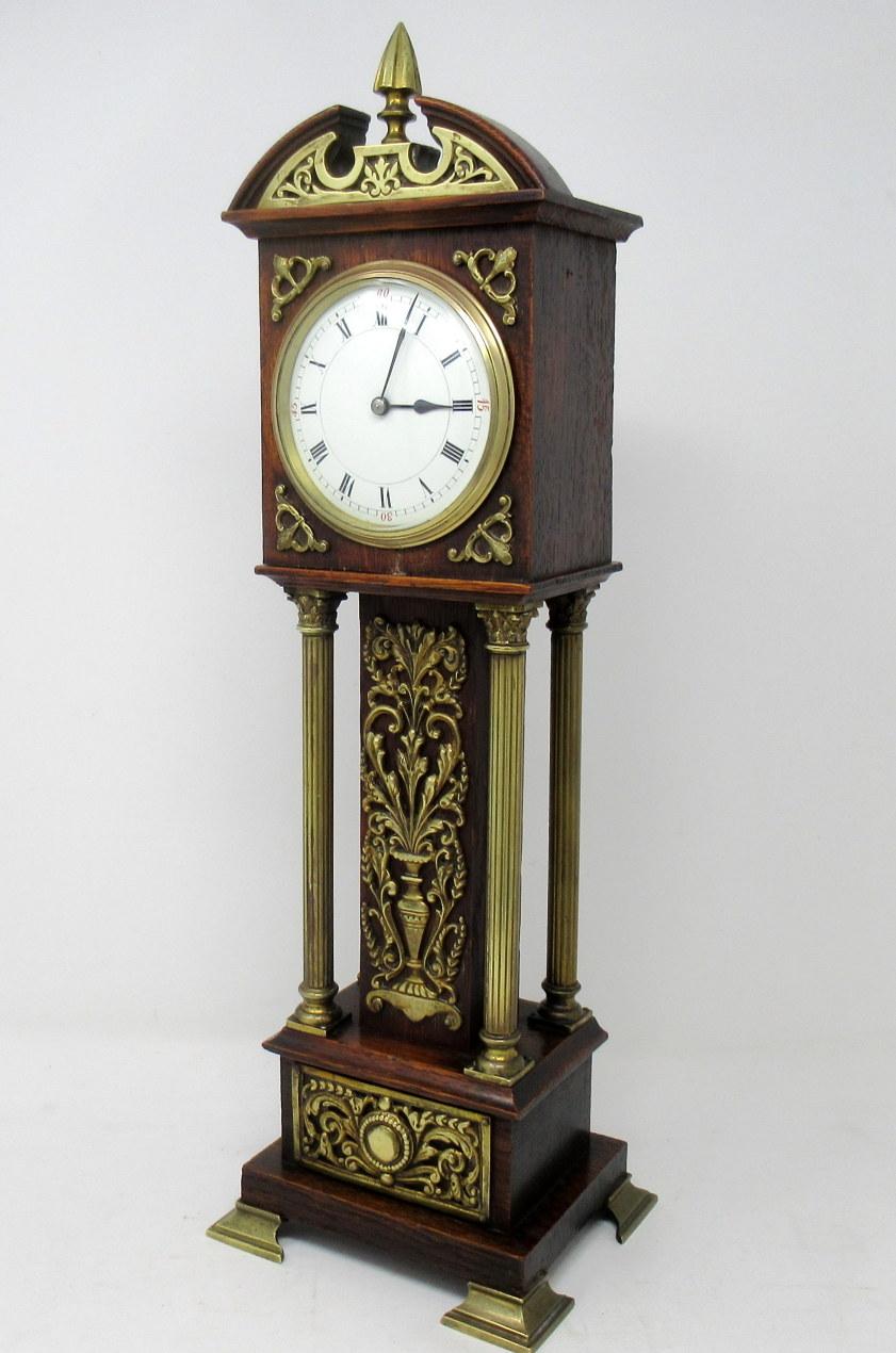 Antique Miniature Oak Brass Mounted Longcase English Mantle Clock, 19th Century 2