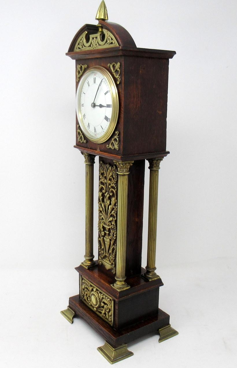 Antique Miniature Oak Brass Mounted Longcase English Mantle Clock, 19th Century 3