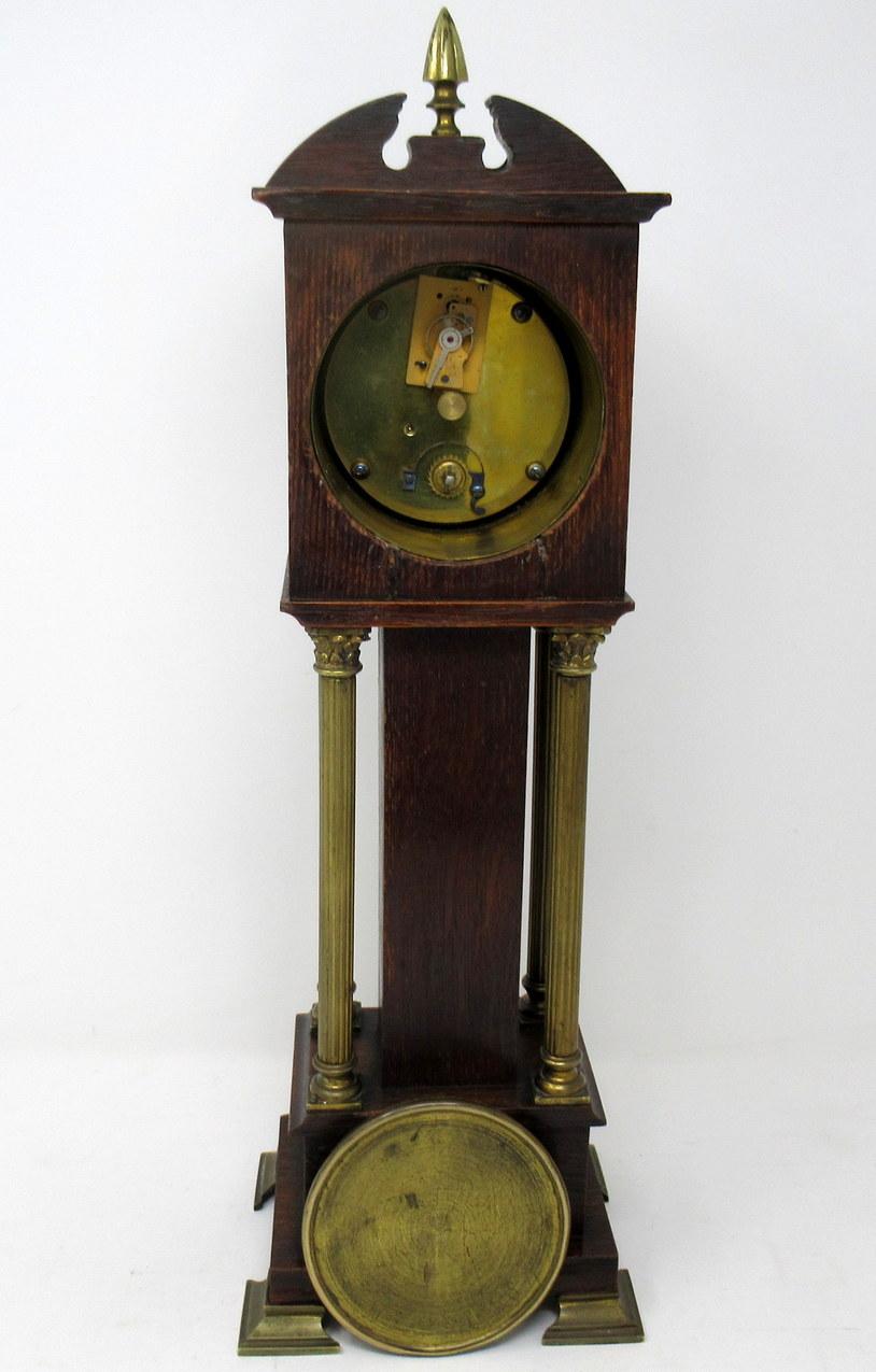 Antique Miniature Oak Brass Mounted Longcase English Mantle Clock, 19th Century 4