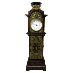 Antique Miniature Oak Brass Mounted Longcase English Mantle Clock, 19th Century