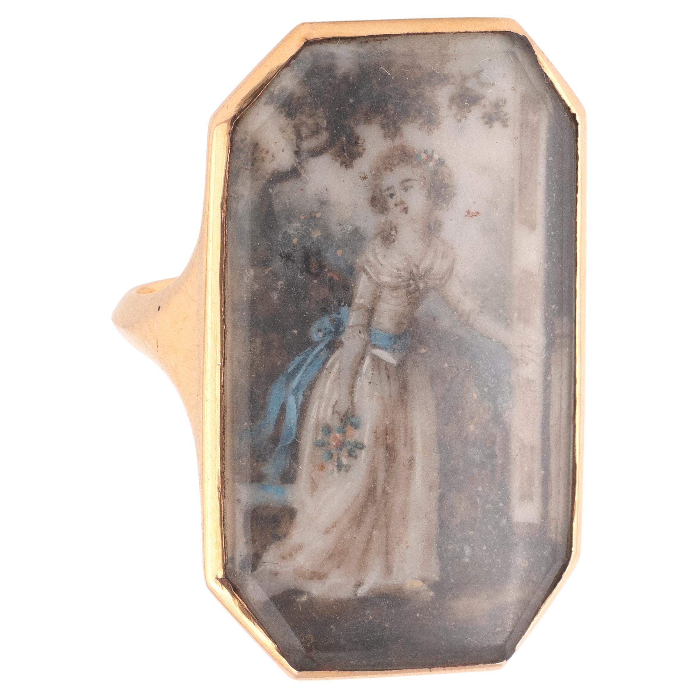Antique Miniature Of A Elegant Lady Ring Of The Late 18th Century