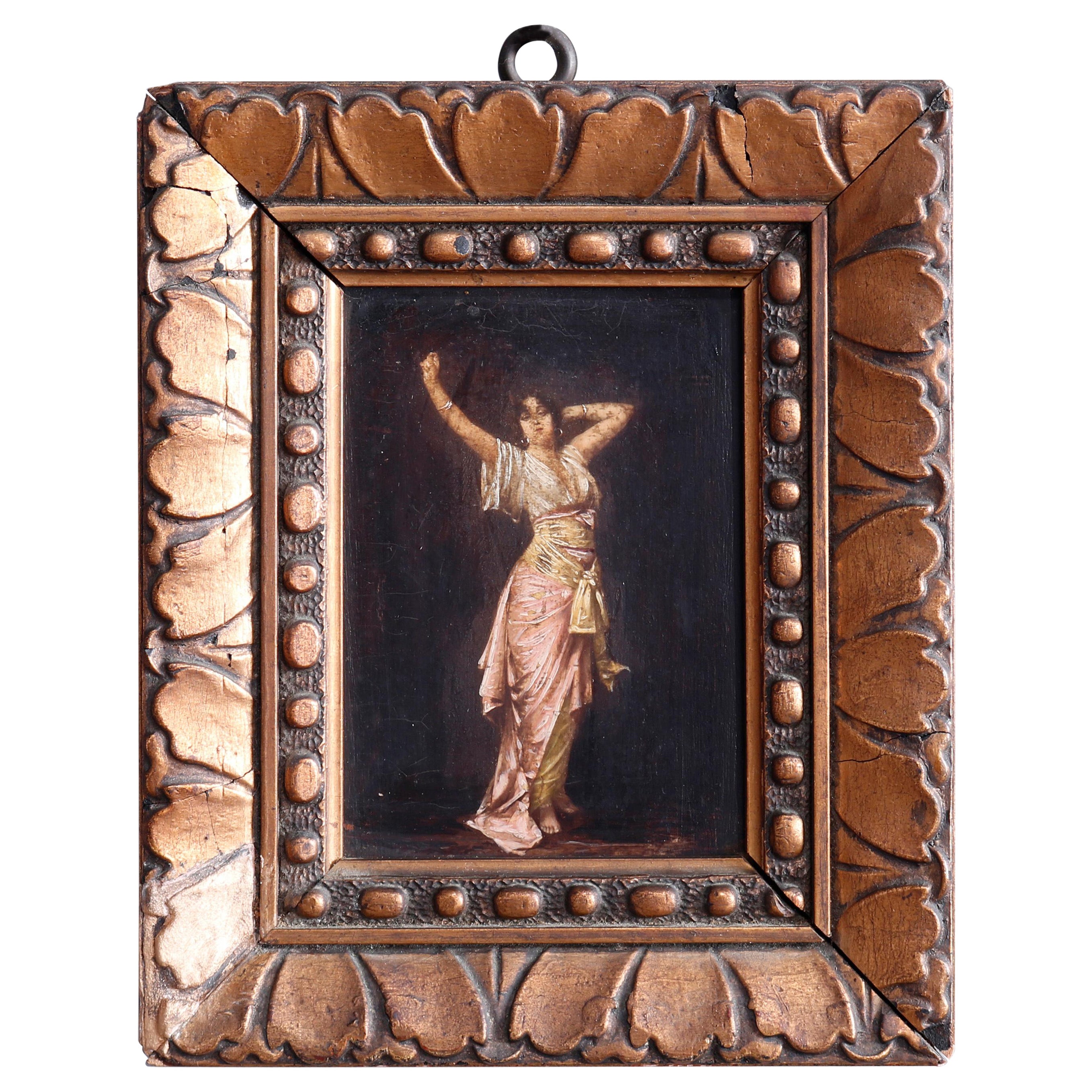 Antique Miniature Oil on Board Painting of Circassian Woman, c1890