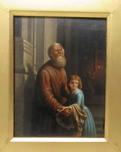 Antique Miniature Oil Painting Canvas Italian Religious Old Master, 19th Century