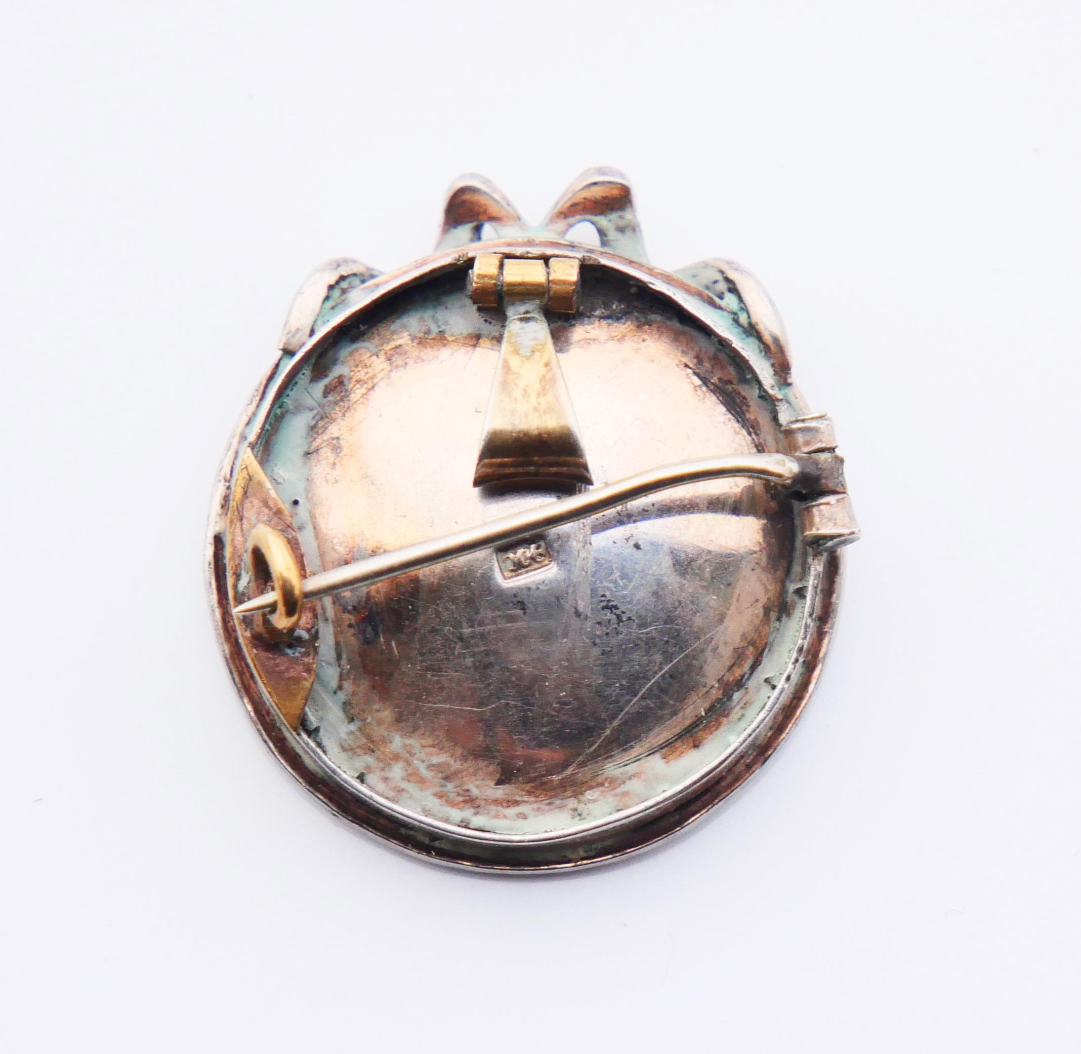 Antique Miniature Painting Pendant Brooch Seed Pearls Silver / 5.7 gr For Sale 1
