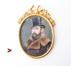 Antique Miniature Portrait of a Man Tempera Painting
