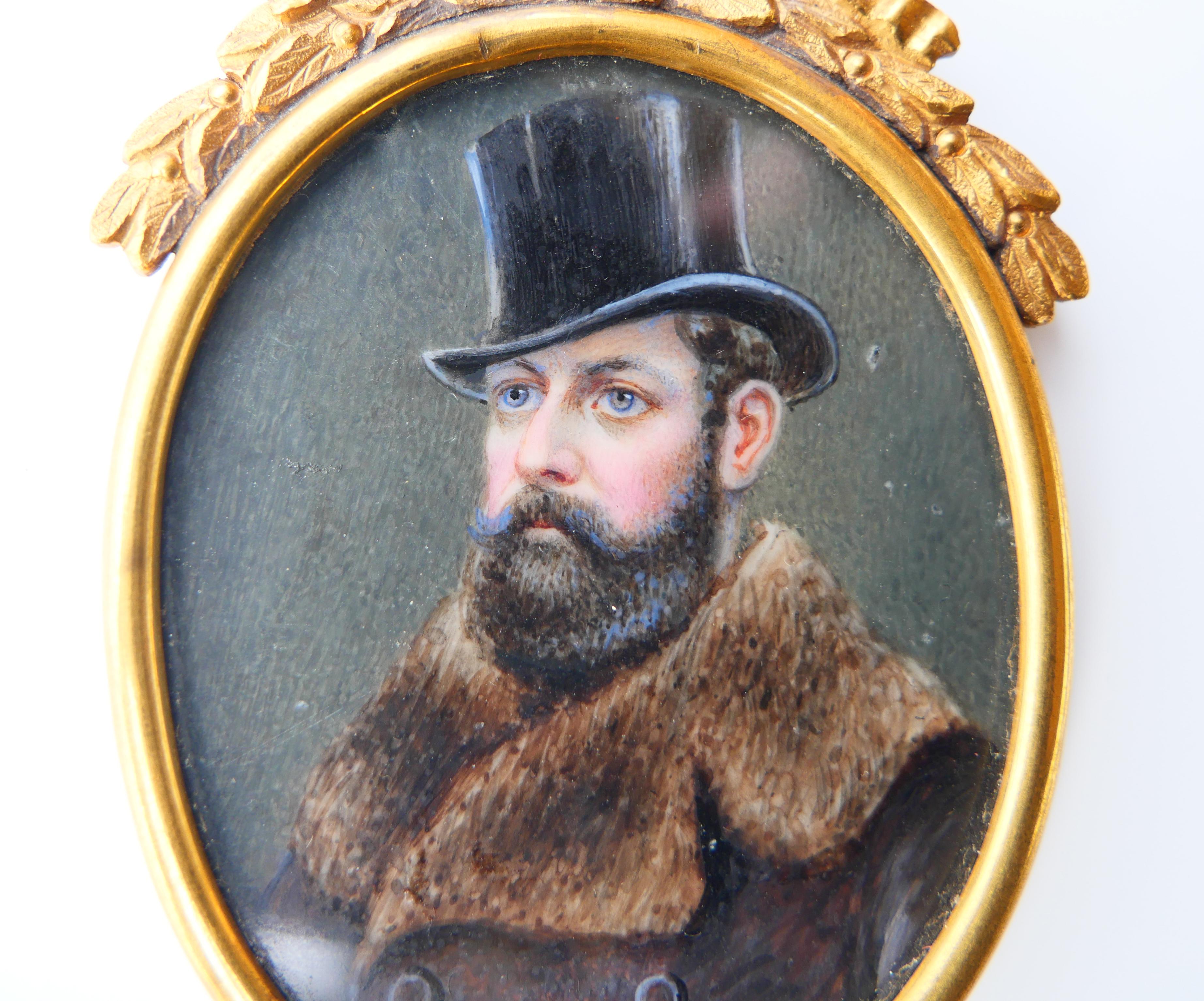 Arts and Crafts Antique Miniature Portrait  of a Man Tempera Painting For Sale