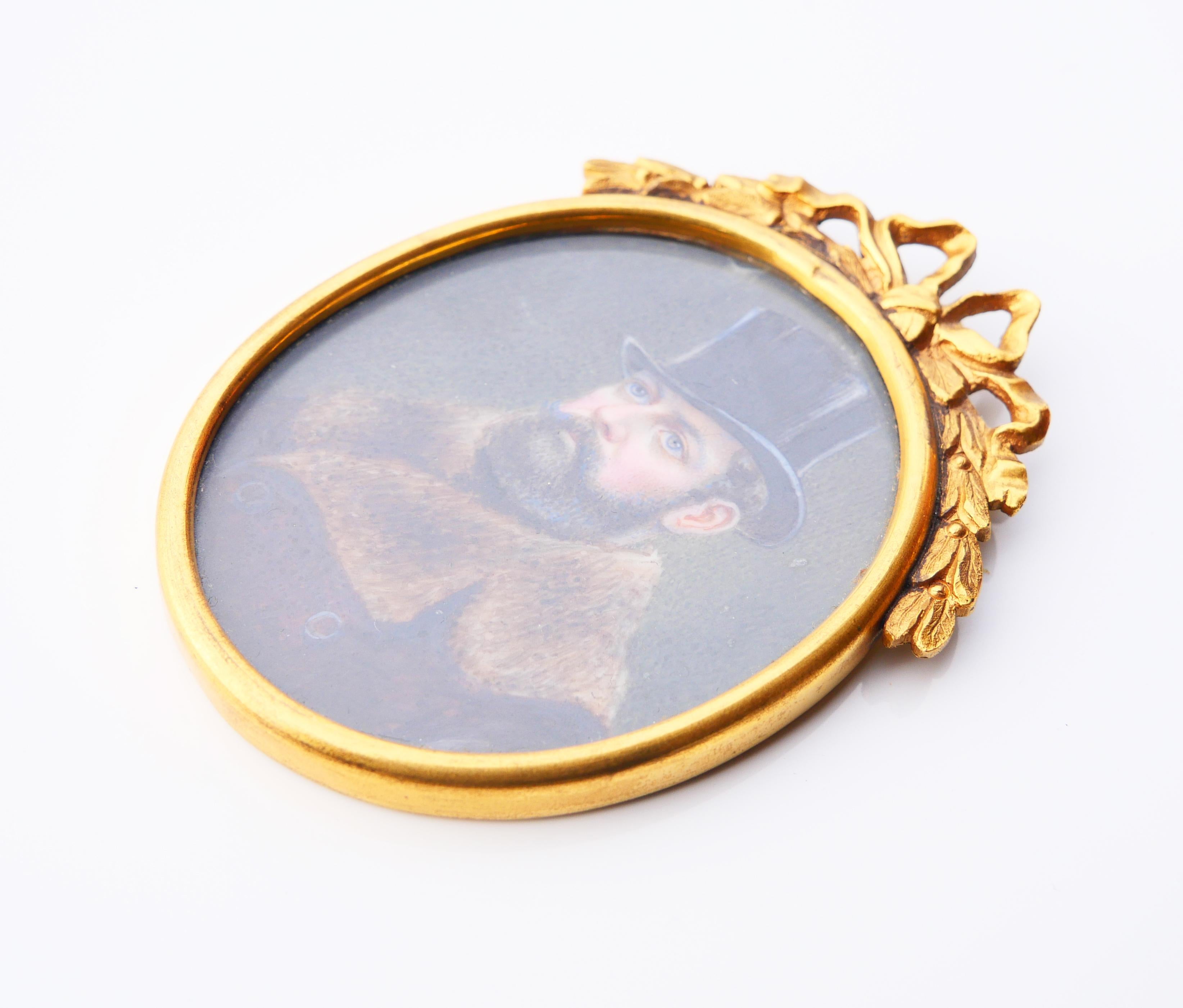 European Antique Miniature Portrait  of a Man Tempera Painting For Sale