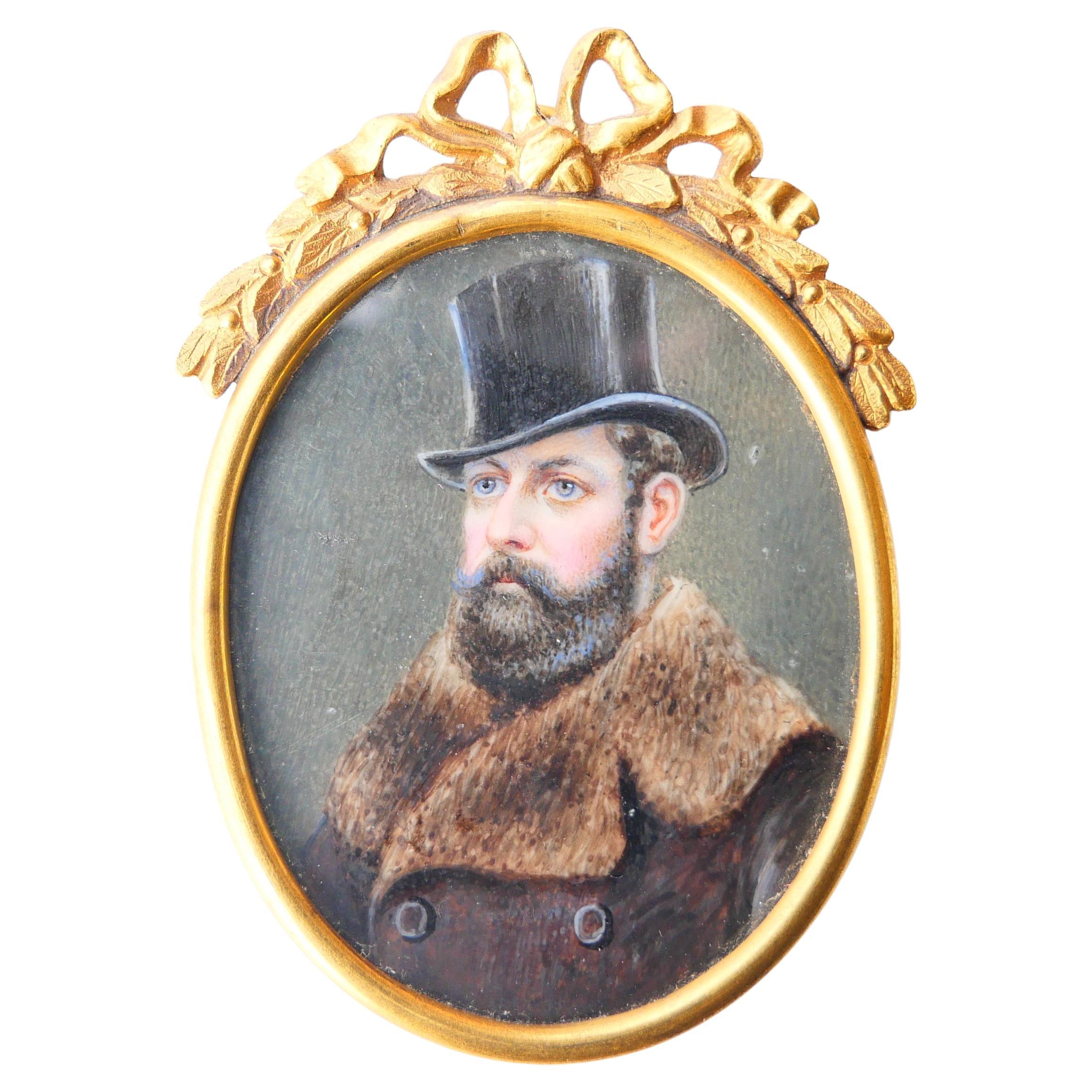 Antique Miniature Portrait  of a Man Tempera Painting For Sale